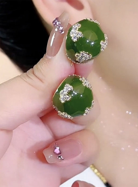 轻奢气质绿色滴油摇篮耳环女清新耳饰小众设计感高级精致法式耳扣