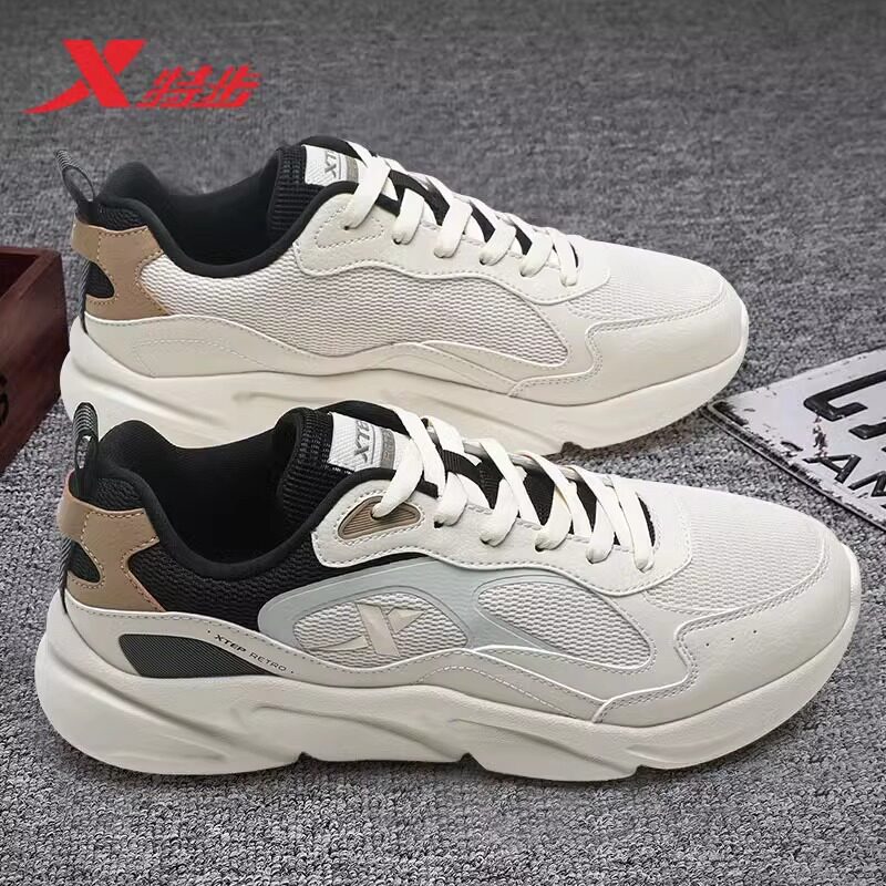 特步男鞋夏季新款复古跑步鞋运动鞋男休闲鞋子网面透气软底老爹鞋