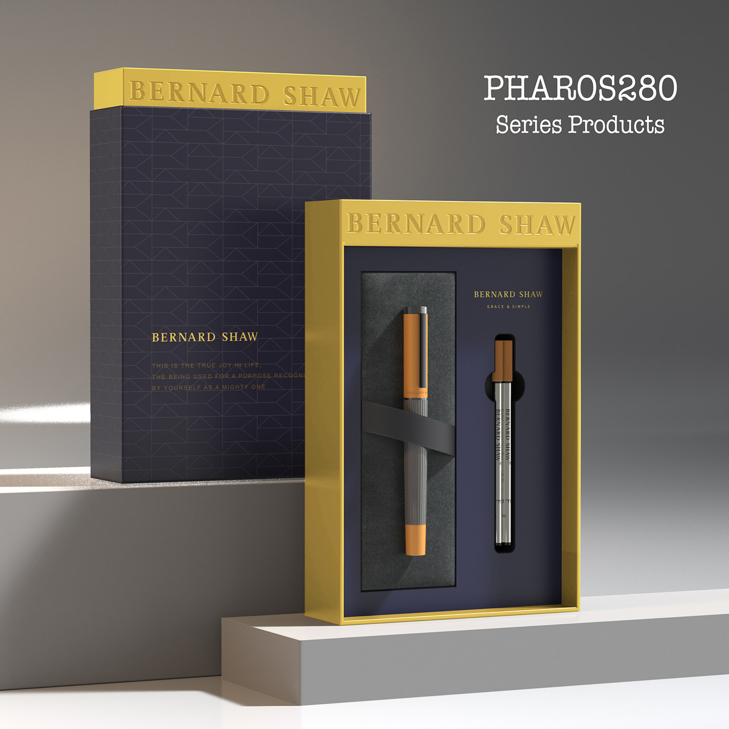 Bernard Shaw萧伯纳签字笔金属重手感灯塔微光橙宝珠笔男士商务定制高档礼盒装女式办公签名笔生日礼物送礼用