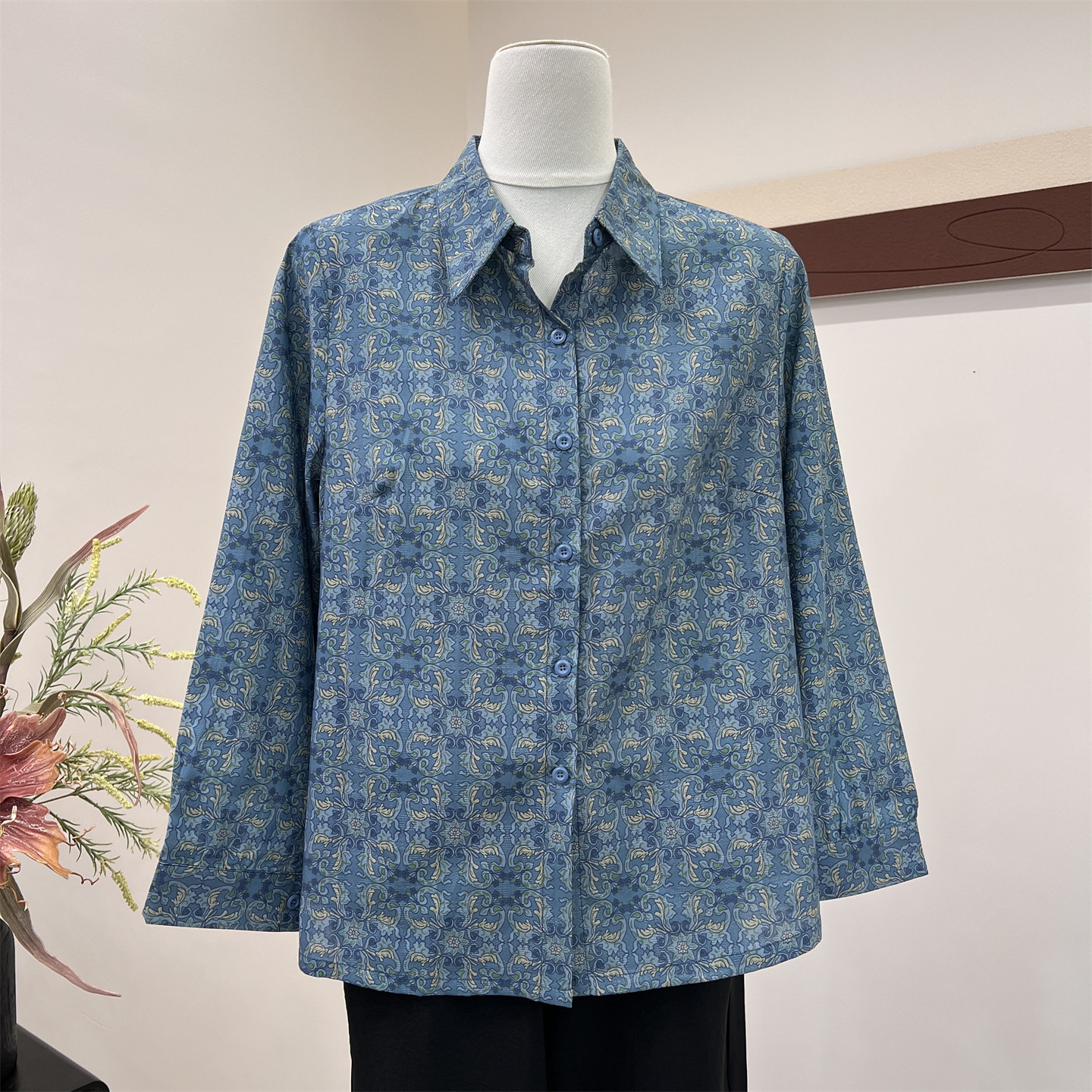 奶奶夏季长袖衬衫2026新款中老年人女纯棉薄款衬衣老太太全棉上衣