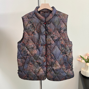 洋气奶奶冬装短款羽绒服马甲秋冬款新中式中老年妈妈婆婆鸭绒马夹