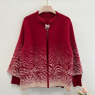 妈妈秋装洋气针织两件套上衣2025新款奶奶外套中老年女士休闲套装