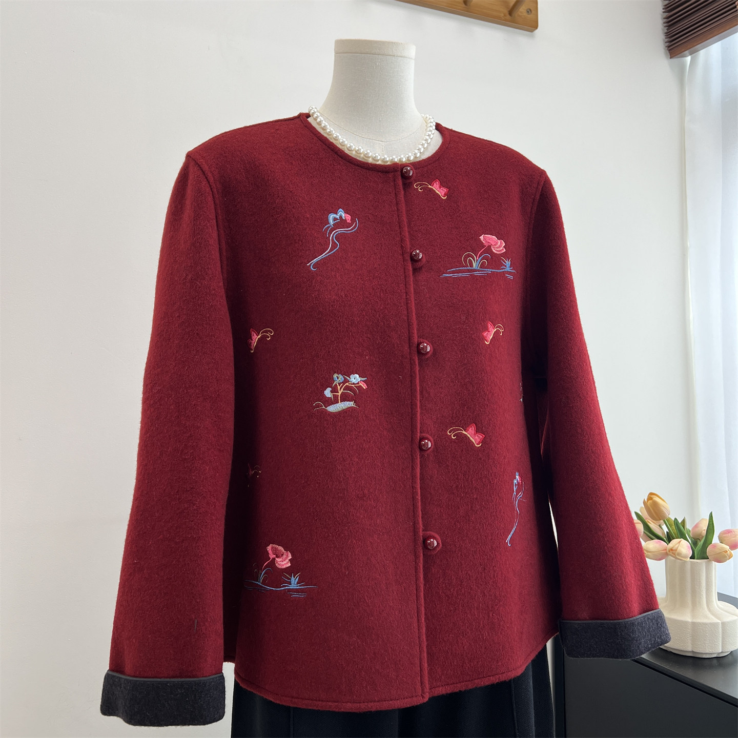 时尚妈妈春装2026新款喜婆婆国风羊毛呢开衫中老年女装外套上衣服