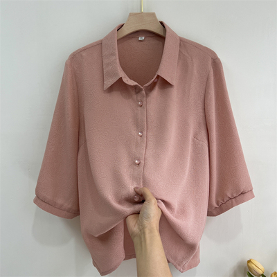 妈妈夏装纯色衬衫中老年人上衣