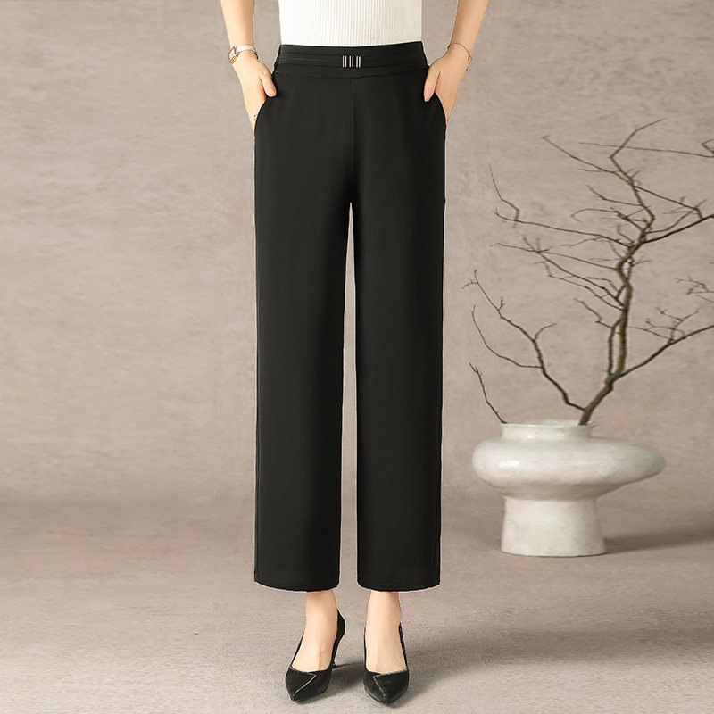 中年妈妈裤子春季休闲直筒裤2025新款中老年女春秋高腰显瘦阔腿裤
