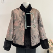 新中式 妈妈冬季 皮毛一体大衣中老年女装 上衣奶奶加绒加厚国风外套