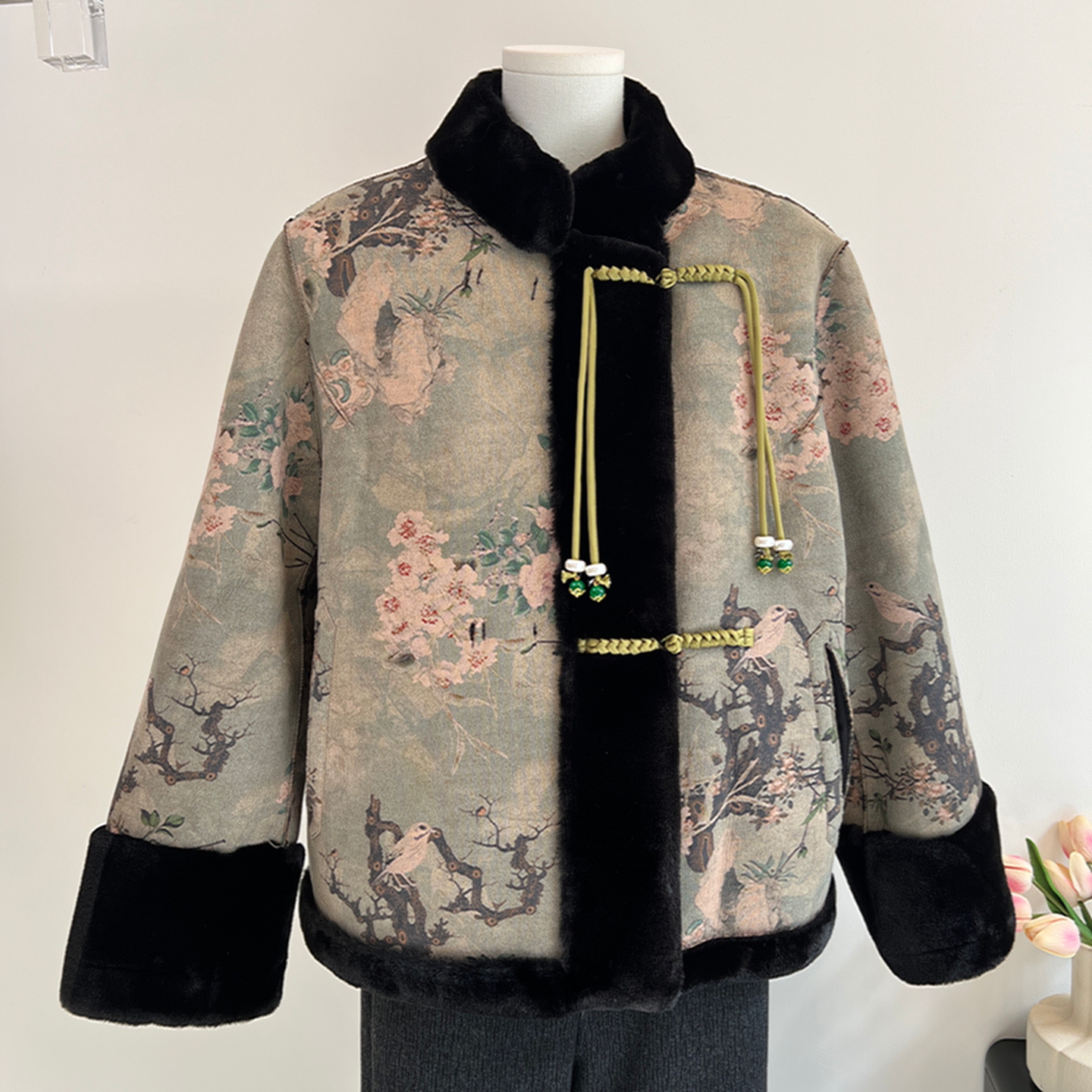 新中式奶奶秋冬装仿皮草加绒外套