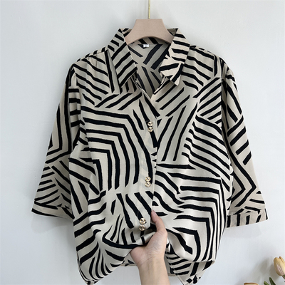 妈妈装夏季时尚条纹雪纺上衣