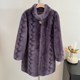 仿水貂绒皮草外套中老年女高贵皮毛一体大衣服 妈妈装 2025冬装 新款