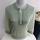 薄针织小衫 妈妈春秋装 中老年女秋装 上衣2025新款 洋气高贵七分纱袖