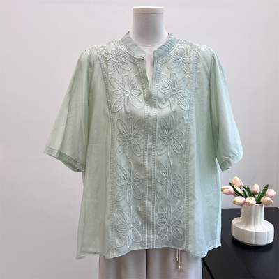时尚妈妈夏装短袖T恤衫棉麻上衣