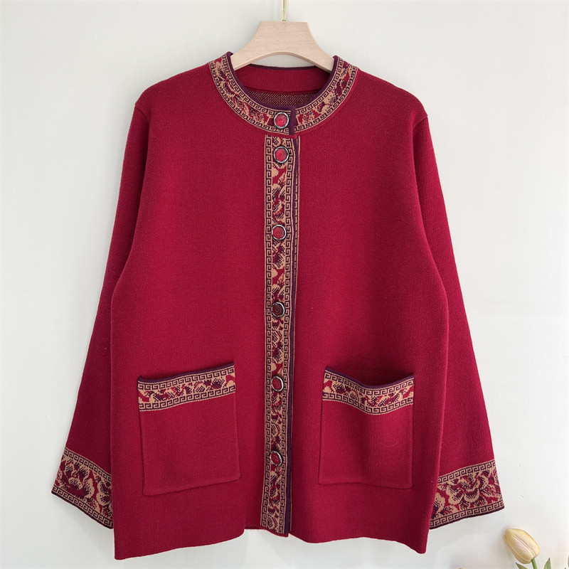 奶奶装秋冬加绒加厚针织外套女中老年人宽松上衣妈妈秋季洋气开衫