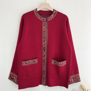 奶奶装秋冬加绒加厚针织外套女中老年人宽松上衣妈妈秋季洋气开衫