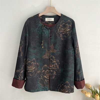 中老年女春装仿真丝外套奶奶上衣