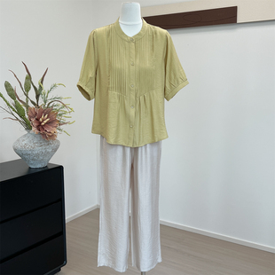 母亲节衣服妈妈夏装套装短袖衬衫新款中老年女装仿棉麻宽松两件套