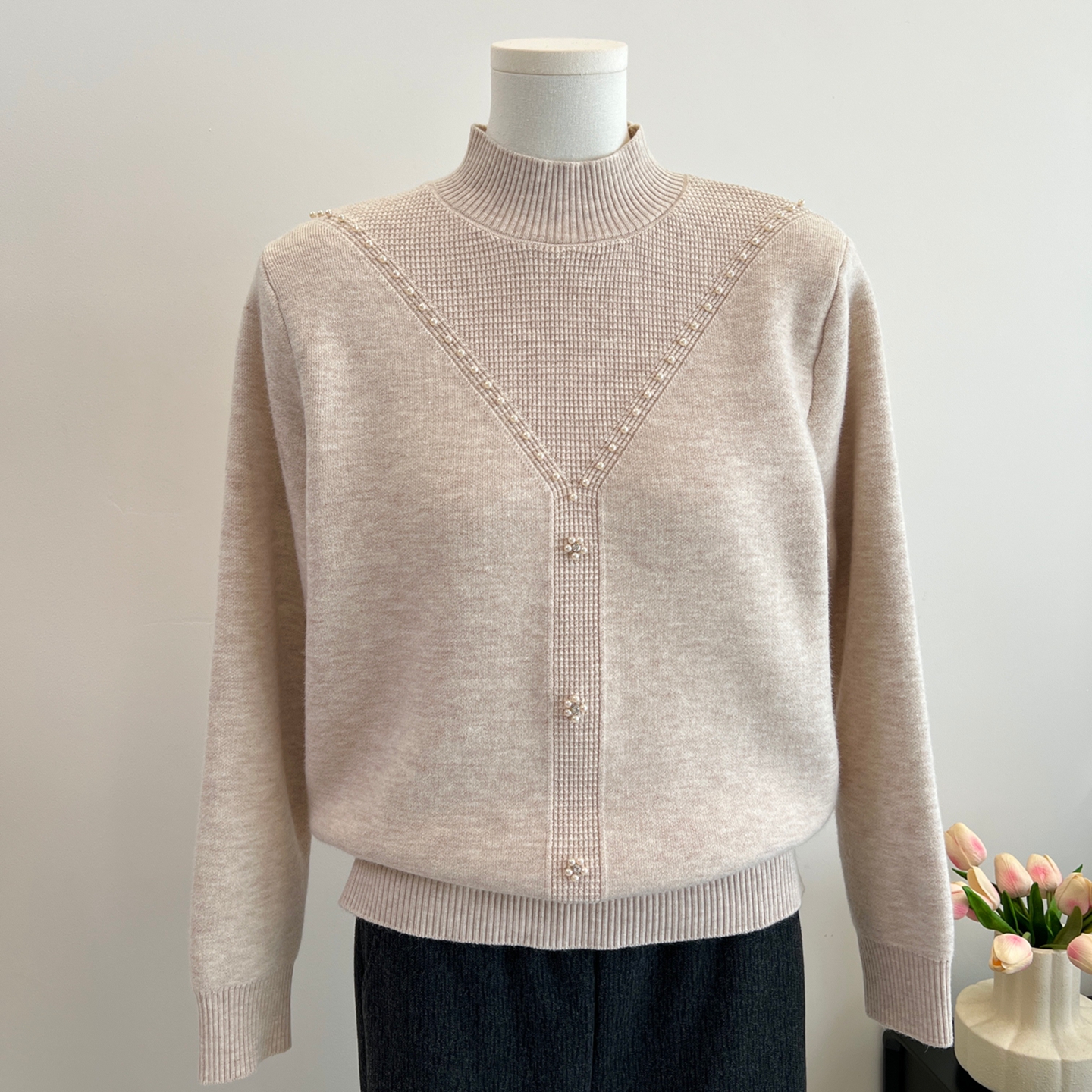 妈妈冬装半高领一体绒打底衫