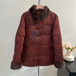 中老年女装妈妈冬装羽绒服复古中式盘扣鸭绒外套奶奶冬季保暖上衣