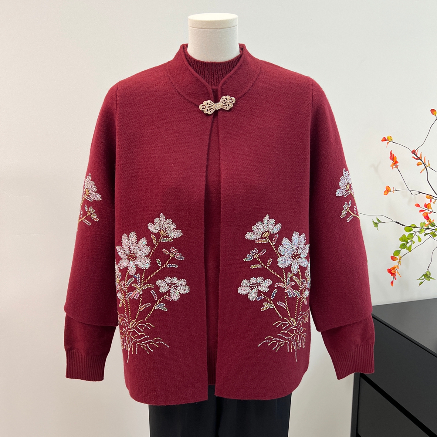 妈妈装秋装针织两件套中老年人女洋气上衣毛衣外套奶奶秋冬款套装