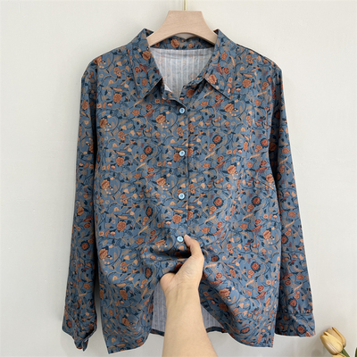 春夏装长袖纯棉衬衫妈妈装上衣