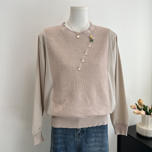 中式国风妈妈春装薄款针织上衣服2026新款中老年女装早春长袖T恤