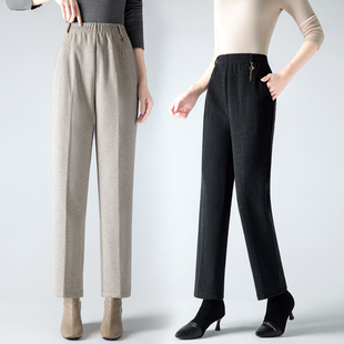 妈妈装裤子春秋薄款中年人松紧腰直筒裤中老年女裤宽松垂感窄版裤