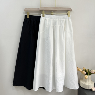 新品 中年妈妈裙子2025夏季 休闲优雅松紧高腰半身a字中长裙女伞裙