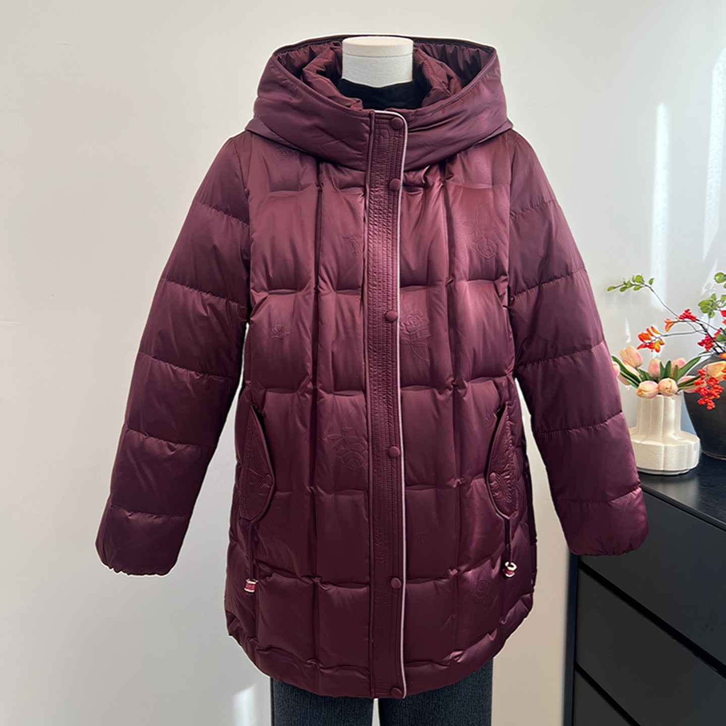 妈妈冬装外套中长款羽绒服中老年女装白鹅绒奶奶款防寒保暖上衣服