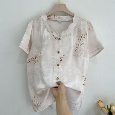 妈妈夏装真丝短袖T恤奶奶洋气