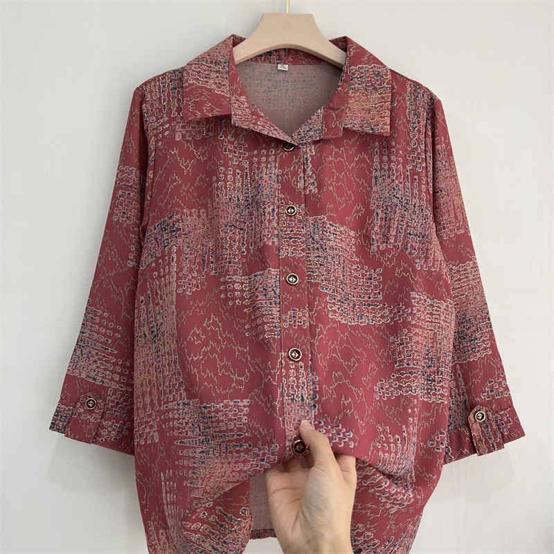 郭贵人奶奶夏装翻领七分袖衬衫