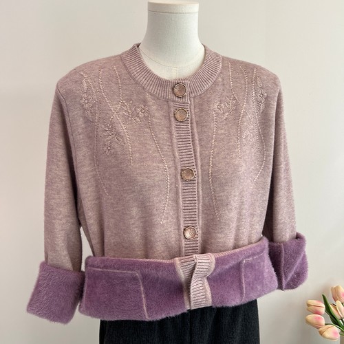 奶奶冬装加绒加厚毛衣外套上衣服