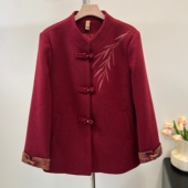 毛呢外套女老人奶奶装 中老年妈妈秋冬季 呢子上衣国风中式 太太衣服