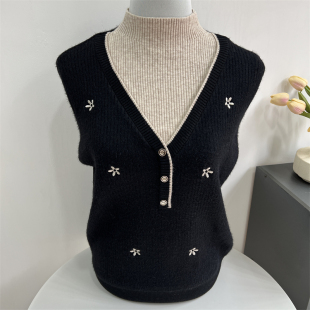 打底衫 秋冬新款 上衣中老年妈妈装 短款 假两件毛衣女加绒加厚针织衫