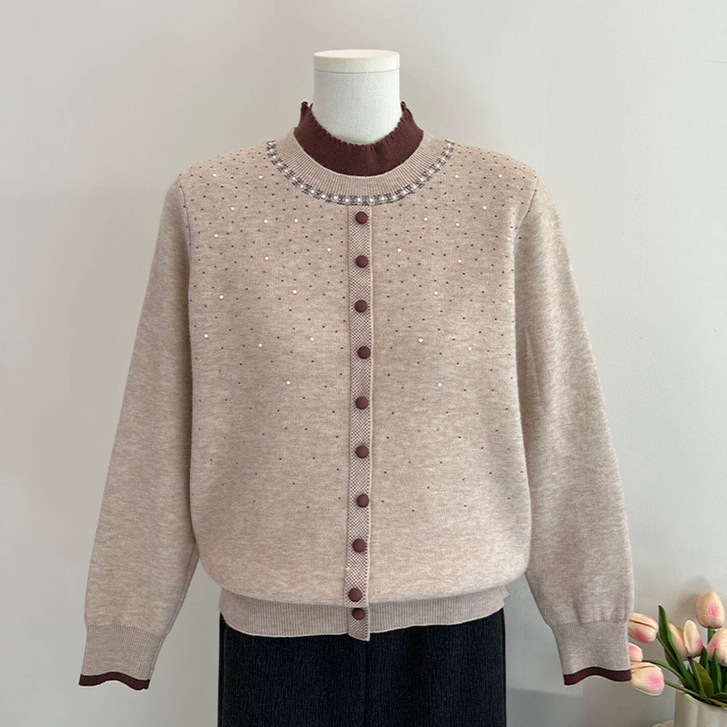 时尚妈妈装冬季一体绒毛衣中老年女秋冬装洋气加绒加厚保暖打底衫 - 郭贵人嘉兴毛衫 零批出品