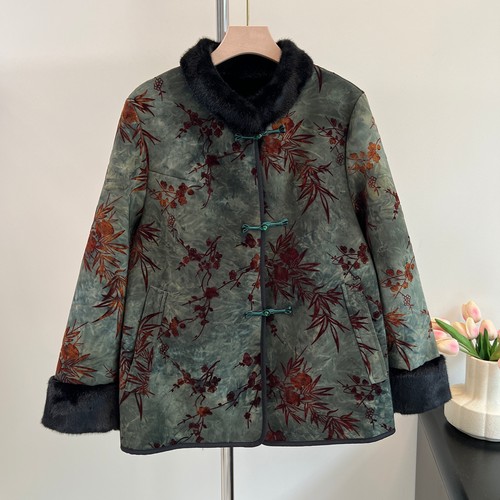 老年人冬装皮毛一体外套加绒衣服