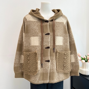 开衫 2025秋冬装 针织连帽加厚毛呢外套大衣中老年女时尚 妈妈装 新款