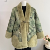 中式 妈妈冬装 加绒外套2025新款 国风皮毛一体大衣中老年女奶奶上衣