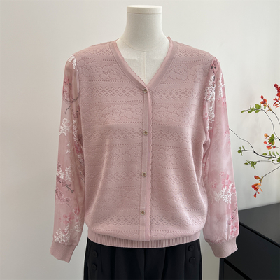 中年妈妈薄款秋装纱袖T恤