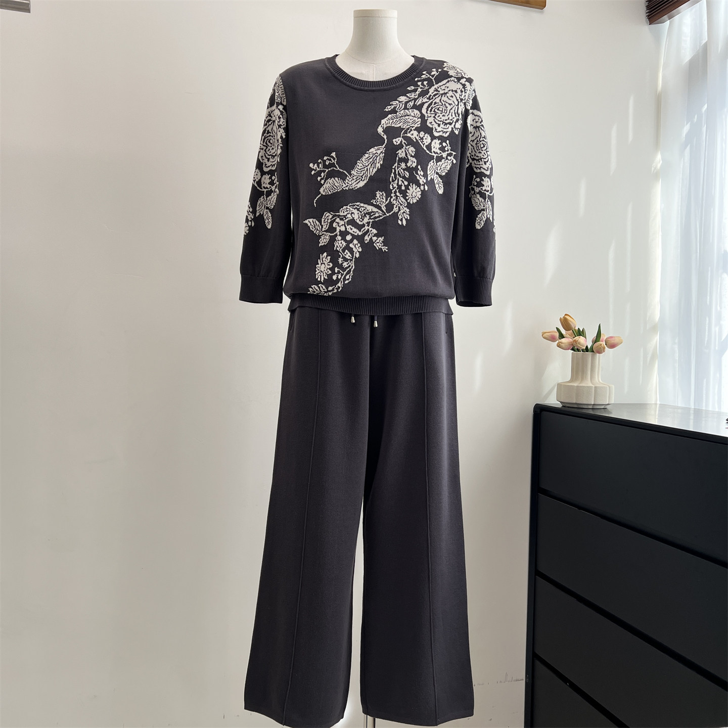 时尚妈妈装针织冰丝两件套春装新款气质百搭中老年女装休闲两件套