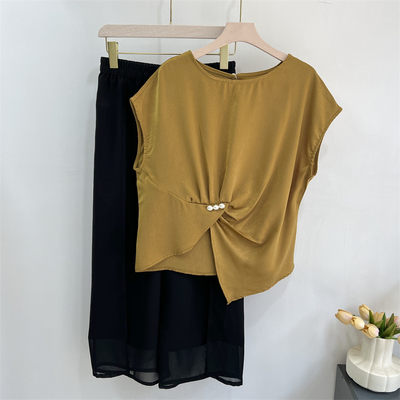 妈妈夏季套装时尚阔腿裤两件套