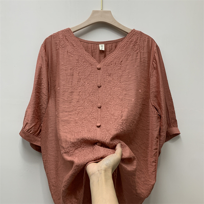 郭贵人妈妈夏装衬衫短袖棉麻上衣