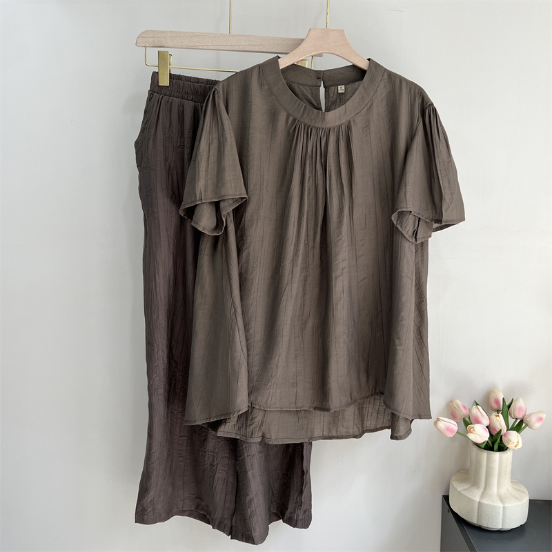 妈妈夏装短袖套装贵夫人气质上衣