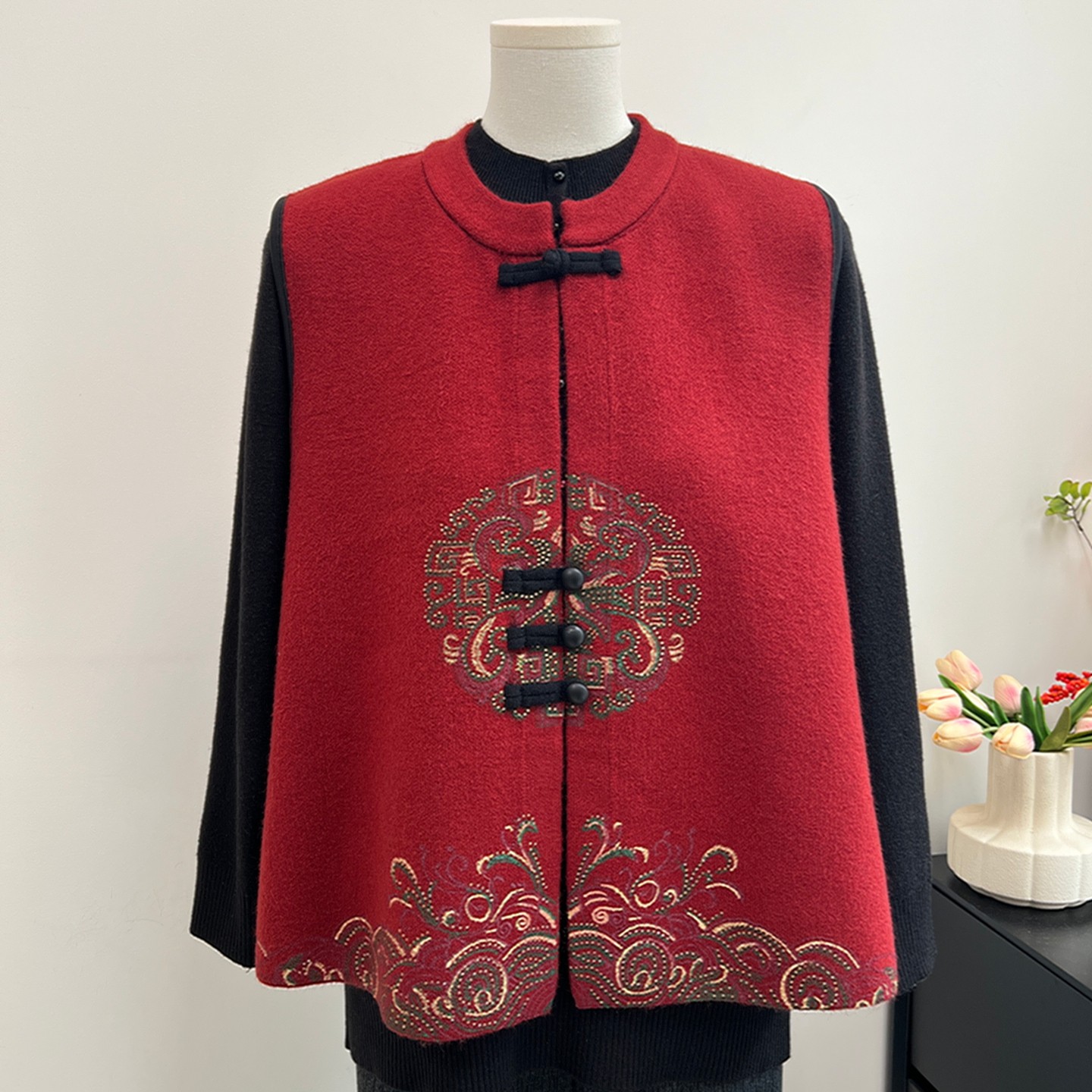 奶奶马甲秋冬装针织开衫中式国风马夹2025新款中老年女装妈妈上衣