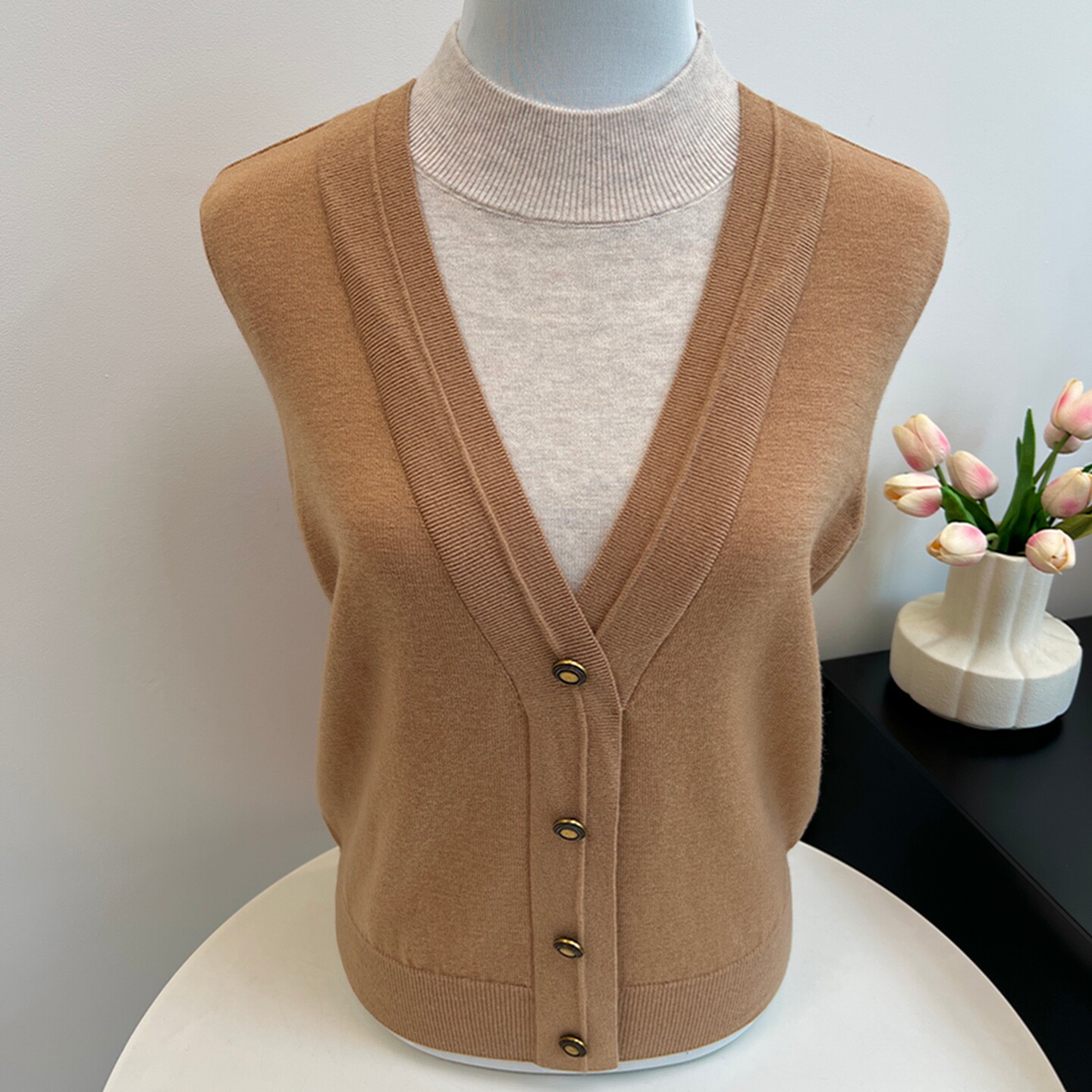 100%纯羊毛衫妈妈装秋冬毛衣假两件针织上衣服中老年女保暖打底衫