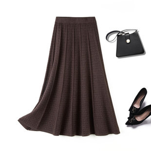 春秋冬针织半身裙女新款秋冬伞裙中长款加厚妈妈装半身长裙a字裙
