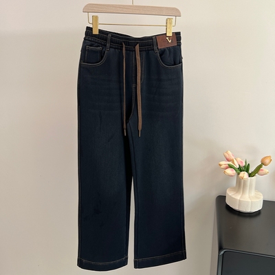 冬季妈妈牛仔裤松紧腰加绒保暖裤