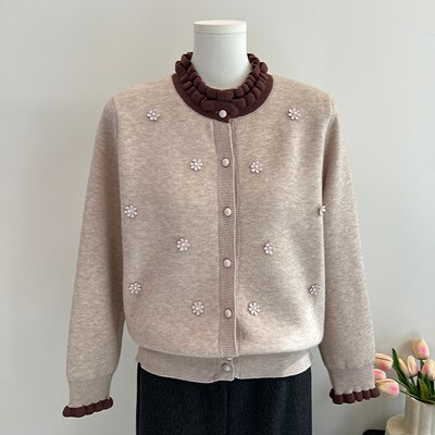 妈妈秋冬装针织一体绒毛衣外套