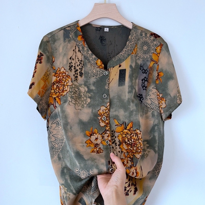 郭贵人老年人奶奶夏装真丝衬衫