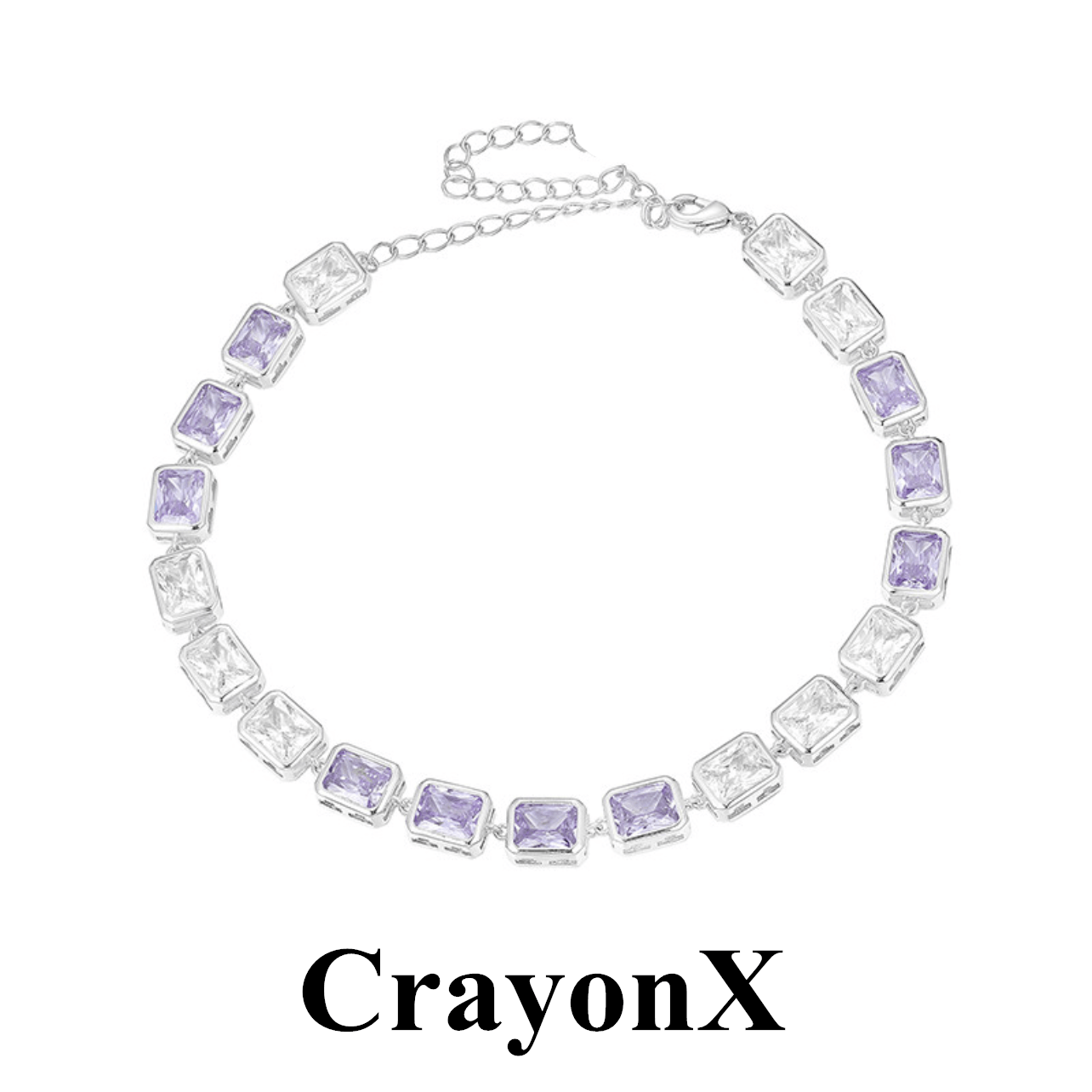 CrayonX设计 夏日方糖 王柠萌同款紫色方钻 网红锆石choker项链