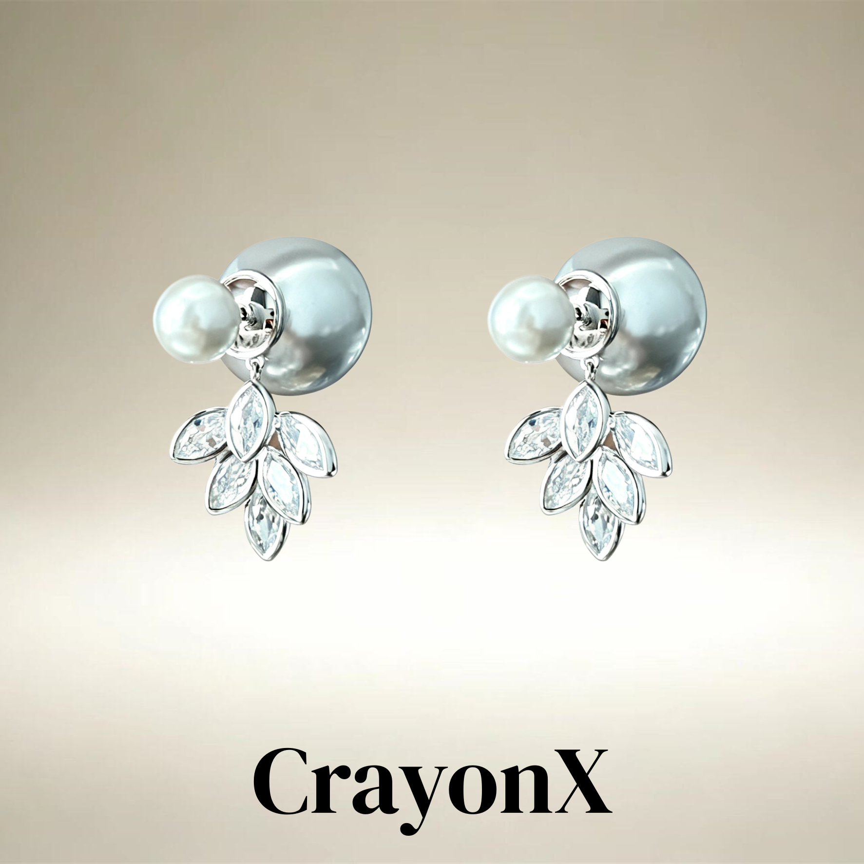 CrayonX双面珍珠锆石两戴耳钉