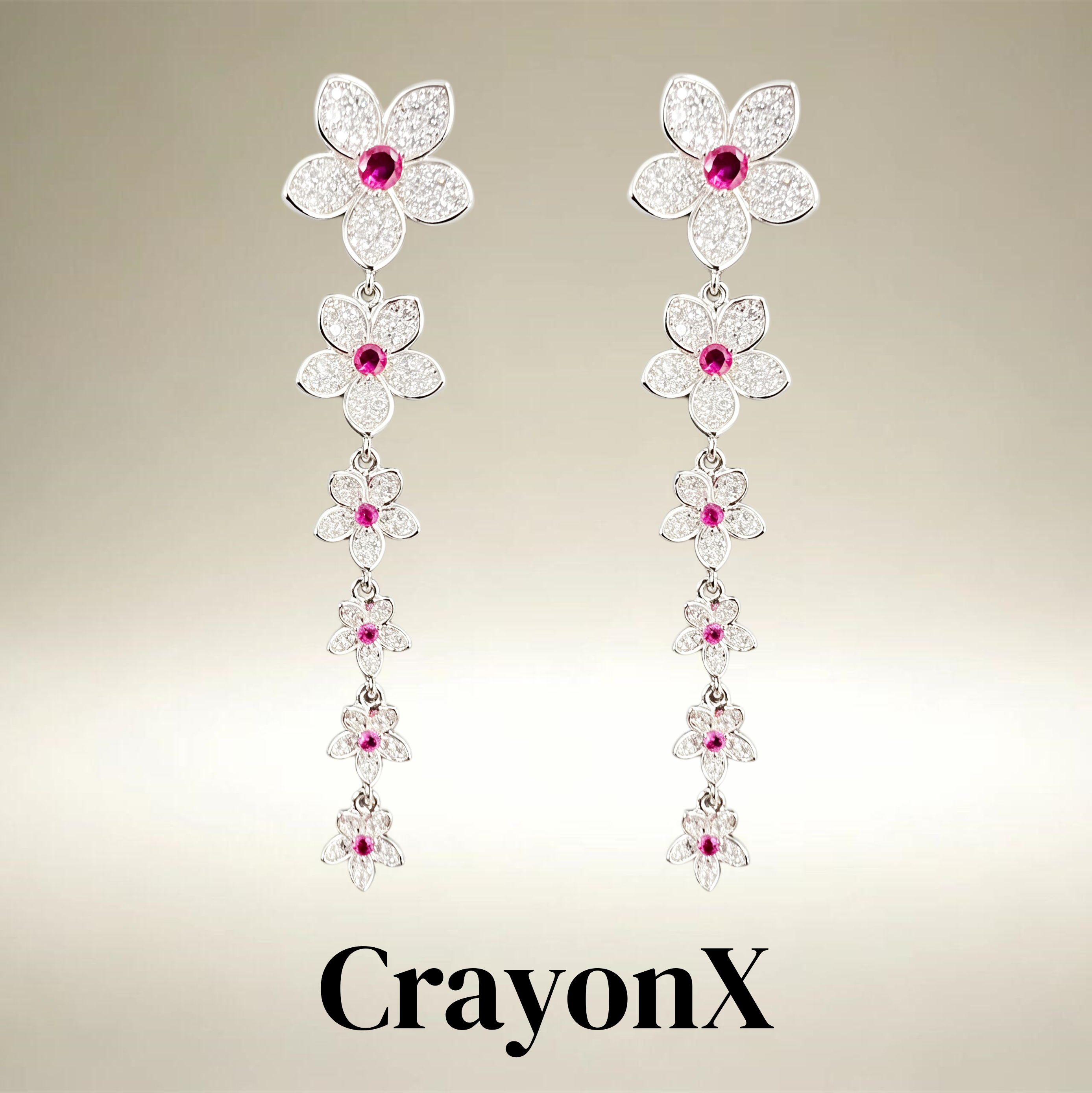 CrayonX满钻五瓣花锆石耳饰